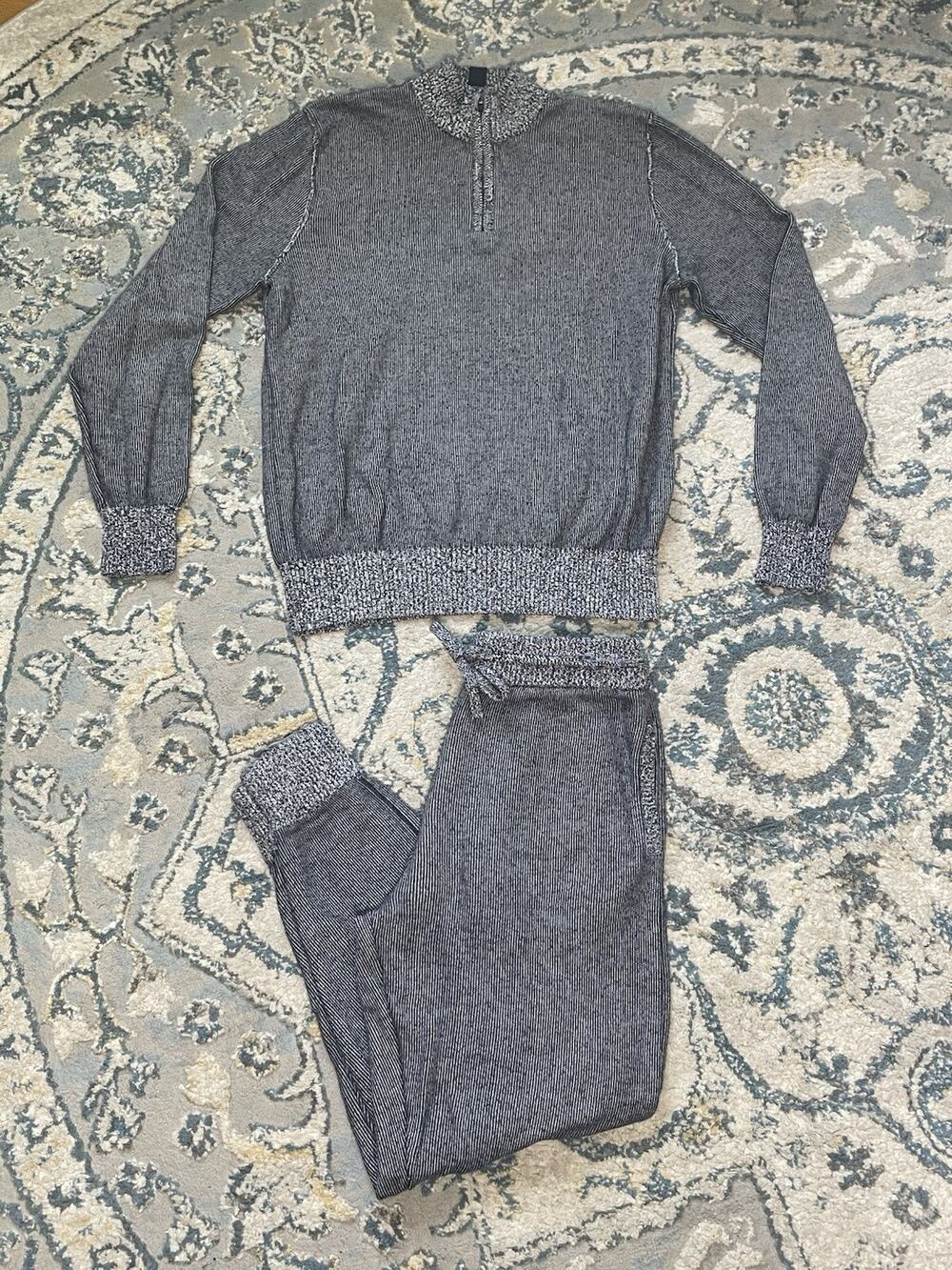 Tommy John Sweater Knit Lounge Set Womens Blue Quarter Zip Joggers Medium/Large